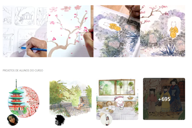 aulas de aquarela online em estilo japonês
